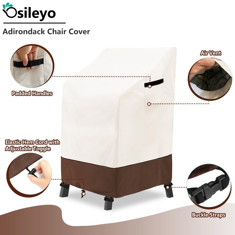 أغطية كراسي الفناء القابلة للتكديس من Osileyo، أغطية أثاث الفناء المقاومة للماء، 28 عرضًا × 36 عمقًا × 47 ارتفاعًا، تناسب 4-6 كراسي طعام قابلة للتكديس، عبوتين (بيج وبني) - Image 3